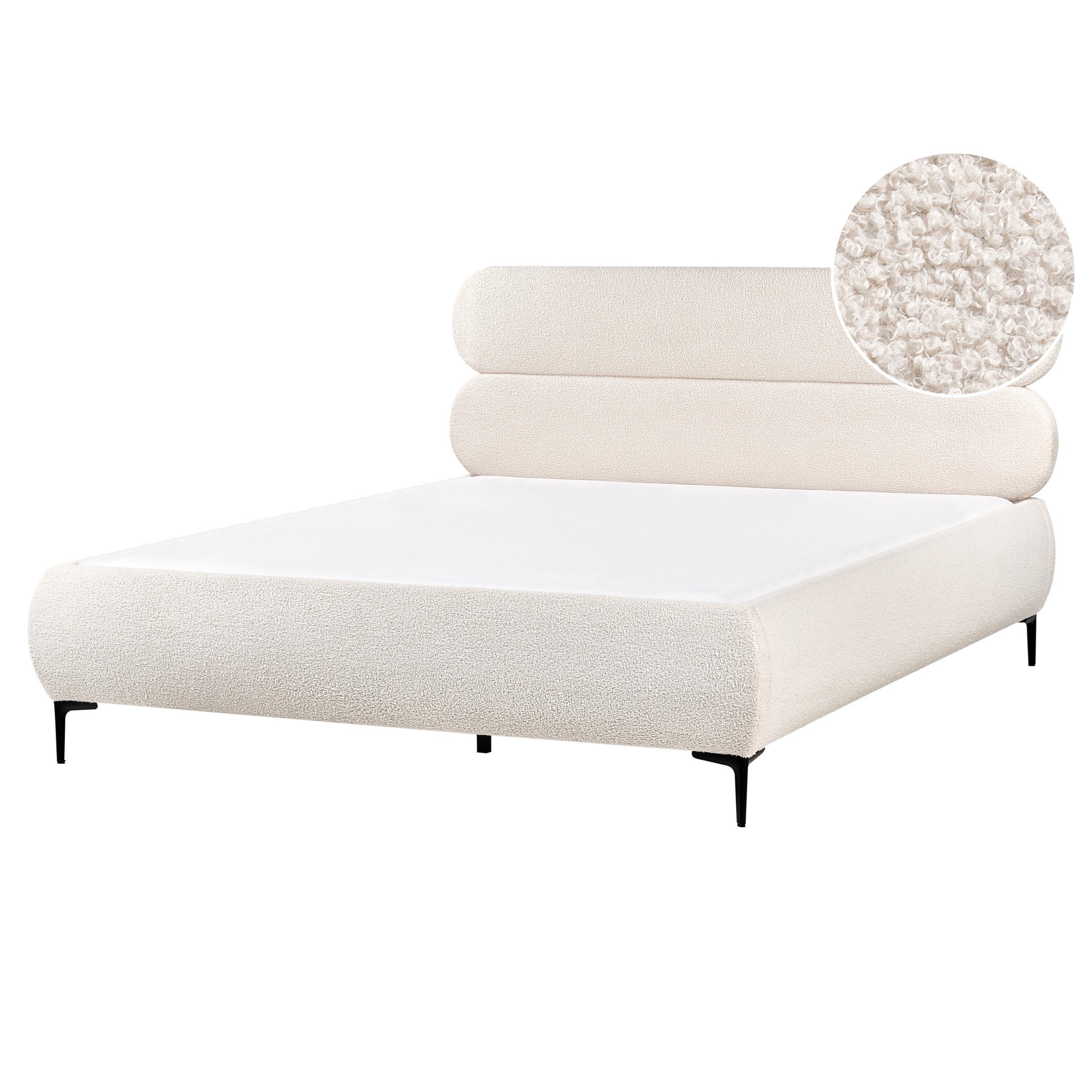 BETT mit Lattenrost 160/200 cm Bouclé Cremeweiß Lessay - Creme, Textil (160/200cm) - Beliani