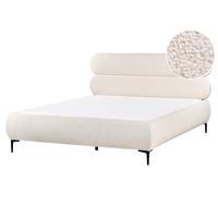 BETT mit Lattenrost 160/200 cm Bouclé Cremeweiß Lessay - Creme, Textil (160/200cm) - Beliani