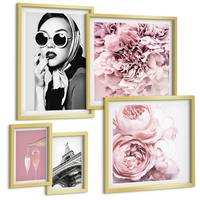 BILDER SET 5er Set - 50x50 cm & 20x30 cm & 40x60 cm Goldrahmen - Porträts, Eiffelturm-Slogans - Goldfarben, Kunststoff (40/60cm) - TULUP