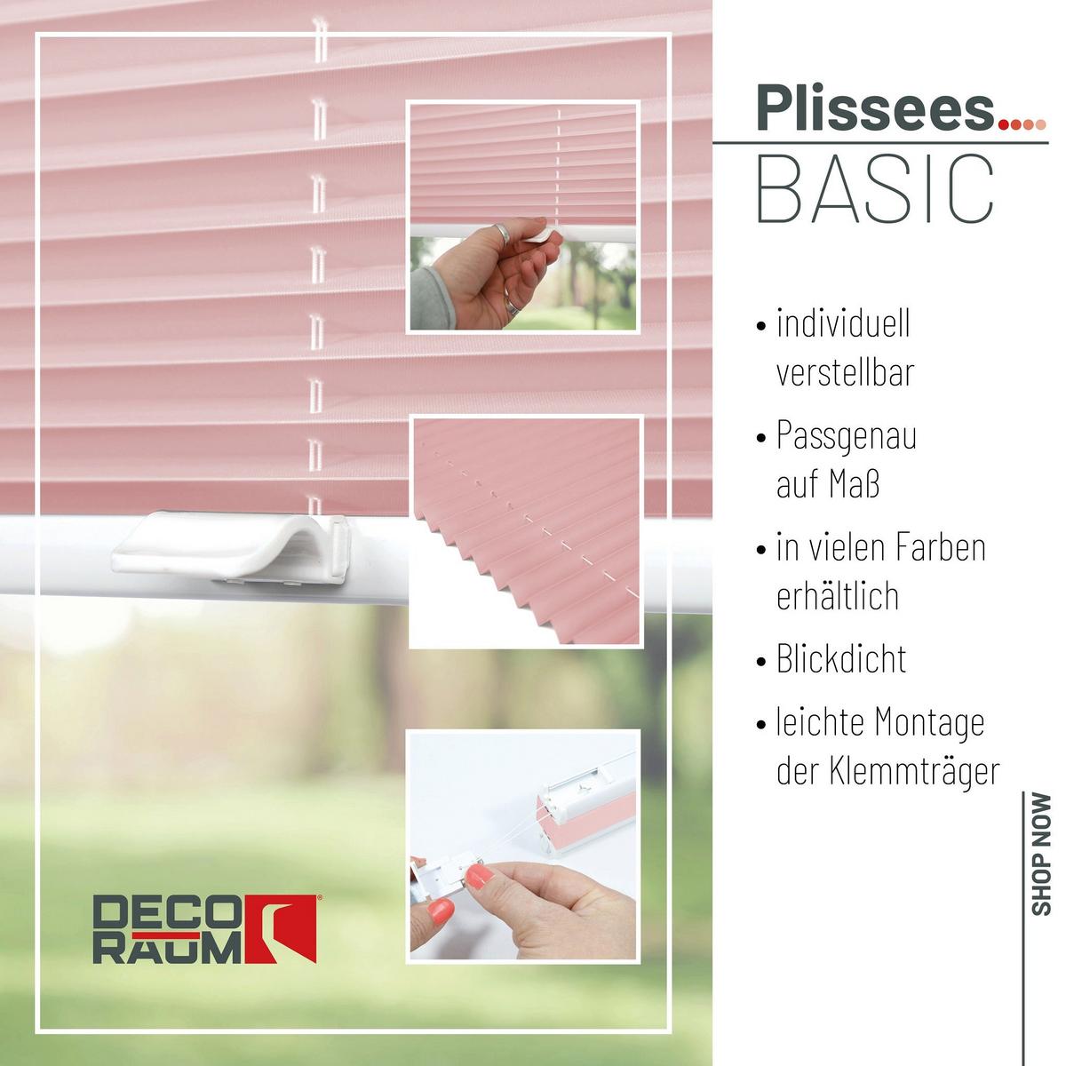 PLISSEE Basic 75 x 150cm Klemmfix ohne Bohren - Hellrosa, Textil (75/150cm) - Deco-Raum