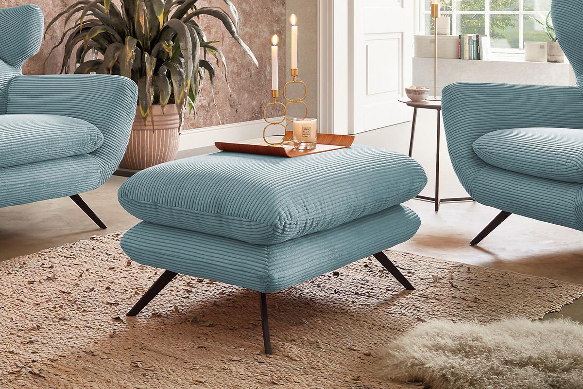 HOCKERBANK CHARME Hellblau Cord - Hellblau, Textil (90/45/60cm) - KAWOLA