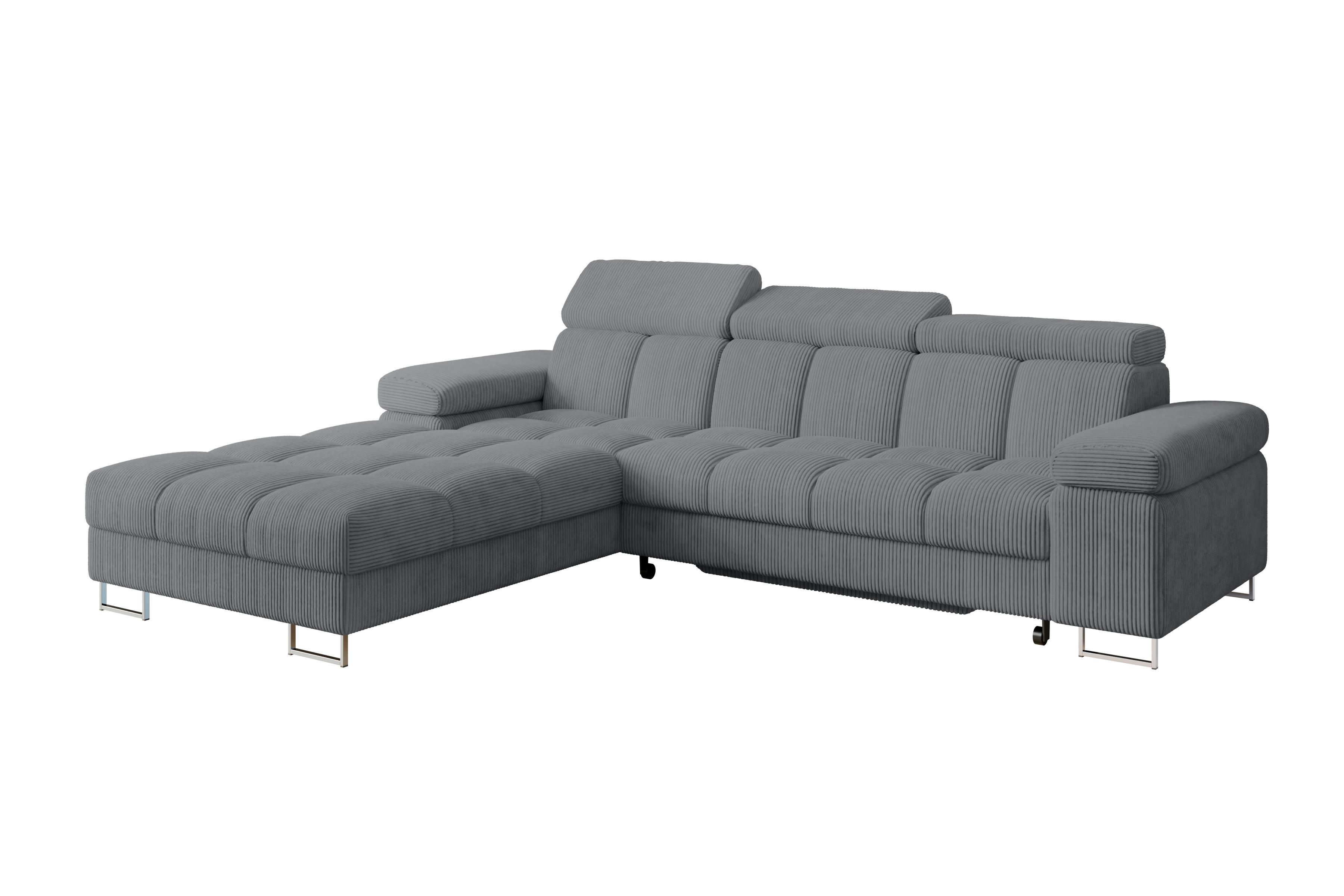 ECKSOFA mit Schlaffunktion Ottomane Links 271x203x79 Dunkelgrau Cord - Graphitfarben, Holzwerkstoff/Textil (271/203cm) - ALTDECOR