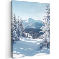 LEINWANDBILD Winterlandschaft - Natur - Berge - Bäume - Schnee Wandbild Wohnzimmer 60x80 cm - Hellblau, Textil (60/80cm) - MuchoWow