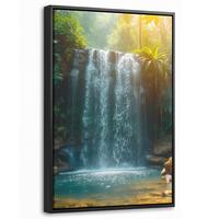LEINWAND Bilder mit Rahmen - Wasserfall - Dschungel - Sonne - Grün - Natur - 20x30 - Grün, Textil (20/30cm) - MuchoWow