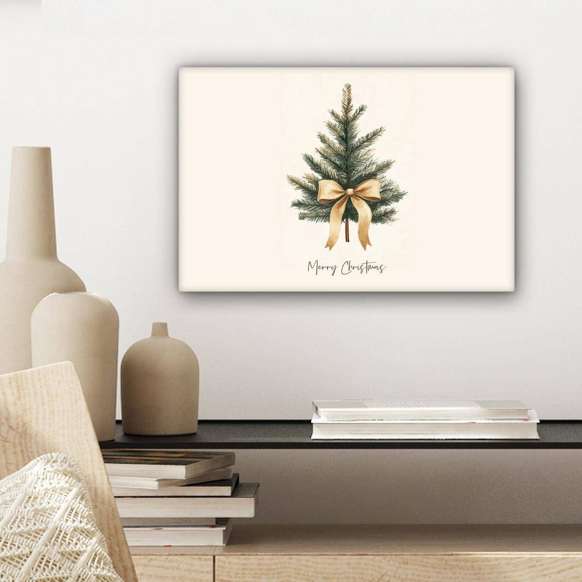 LEINWANDBILD Weihnachtsbaum - Weihnachten - Frohe Weihnachten - Beige Deko Schlafzimmer 30x20 cm - Sandfarben, Textil (30/20cm) - MuchoWow