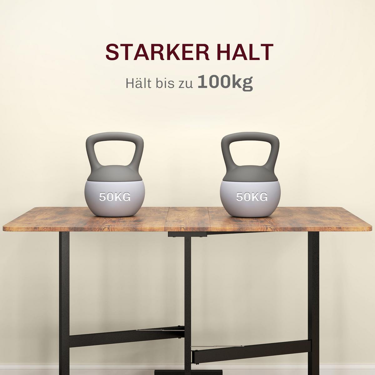 ESSTISCH Klappbar Küchentisch mit Rollen Bremsen für 4-6 Personen Rustikal-Braun - Schwarz/Braun, Holzwerkstoff/Metall (120/80/73cm) - HOMCOM