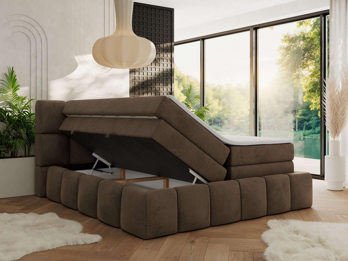 BOXSPRINGBETT NIRA KING 160/200 Braun Velvet - H3 - Braun, Holz/Textil (160/200cm) - MKS