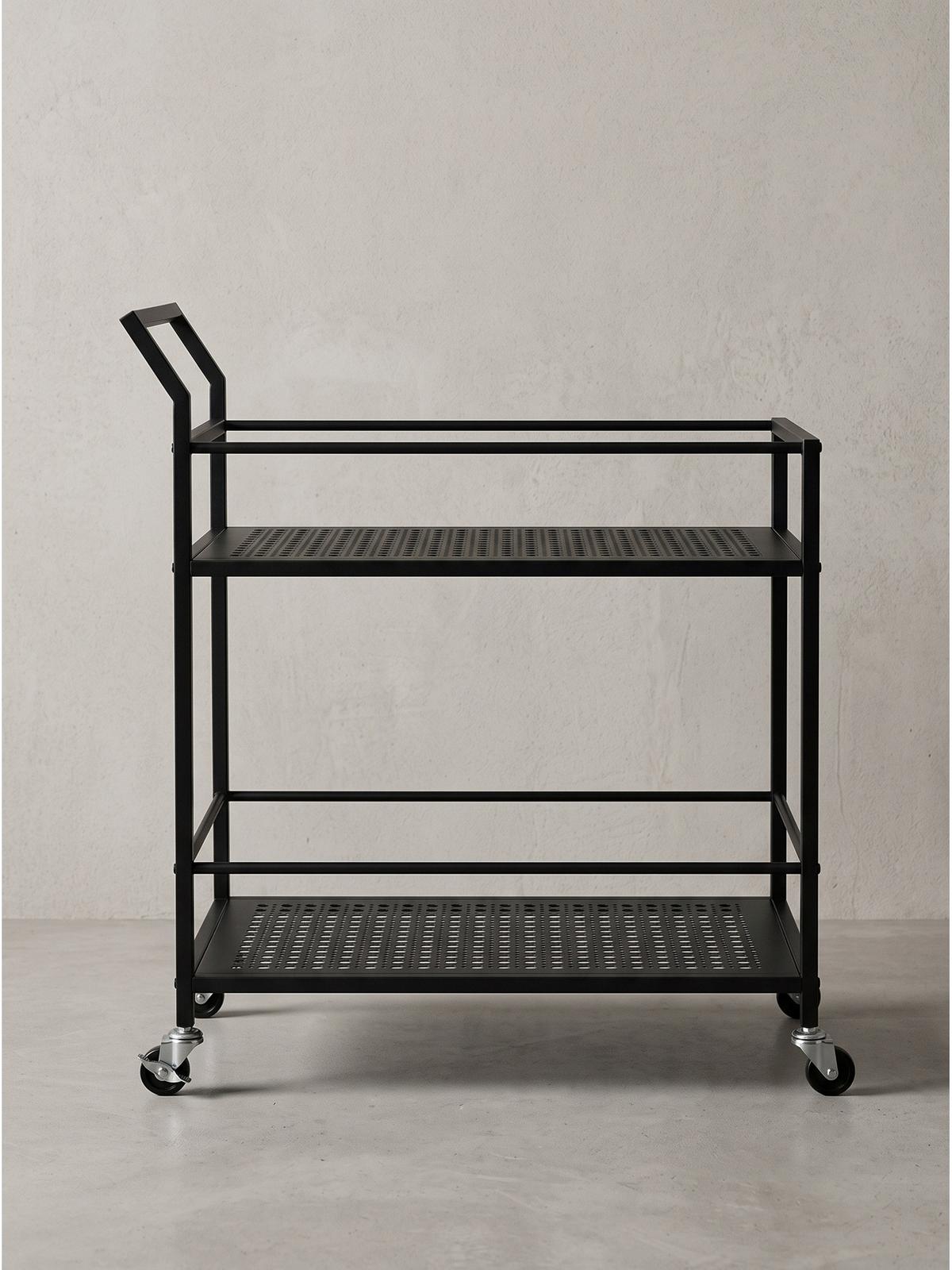 SERVIERWAGEN ALCUDIA, Eisen, mit Ablagen, mit Gitterstruktur, Schwarz, 79 x 45 x 83 cm - Schwarz, Metall (79/83/45cm) - KADIMA DESIGN