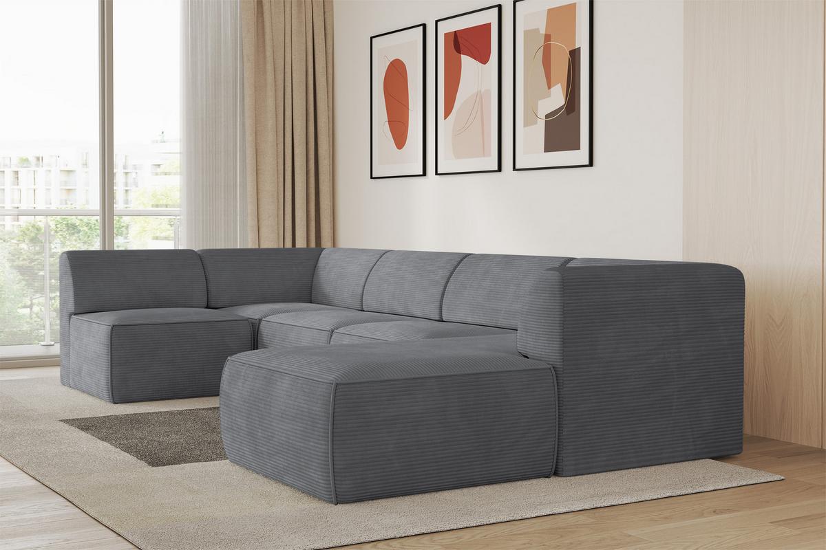 WOHNLANDSCHAFT Ottomane Rechts MOVO-L 345x180x78 cm Dunkelgrau Cord - Dunkelgrau, Holzwerkstoff/Kunststoff (180/78/345cm) - ALTDECOR