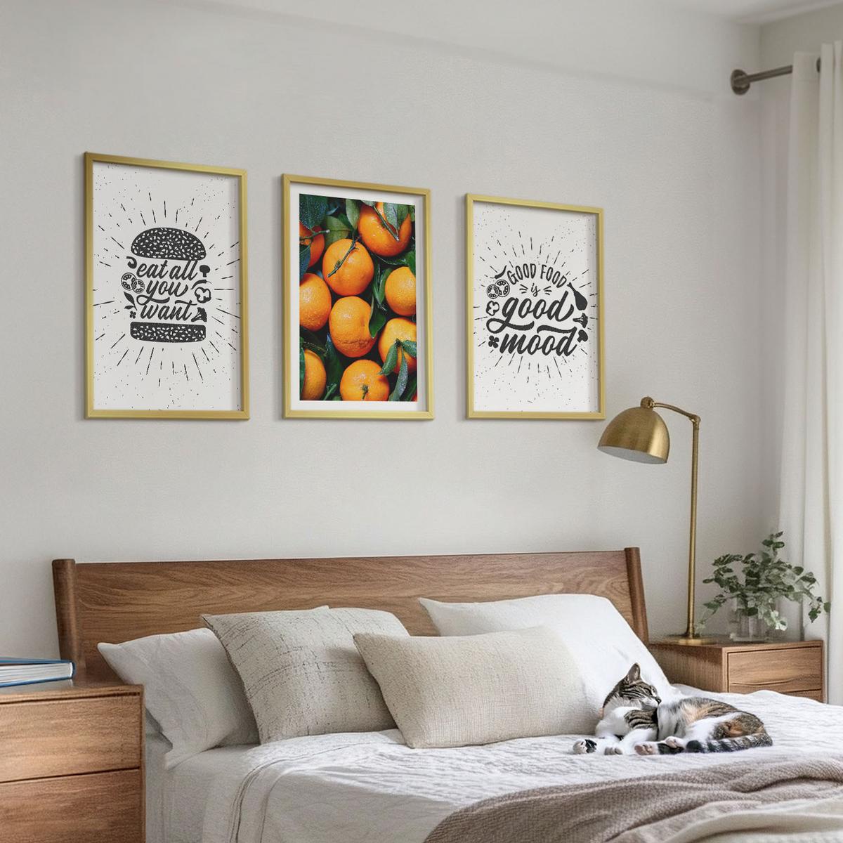 BILDER SET 3er Set - 40x60 cm Goldrahmen - Juicy Oranges Kitchen - Goldfarben, Kunststoff (40/60cm) - TULUP