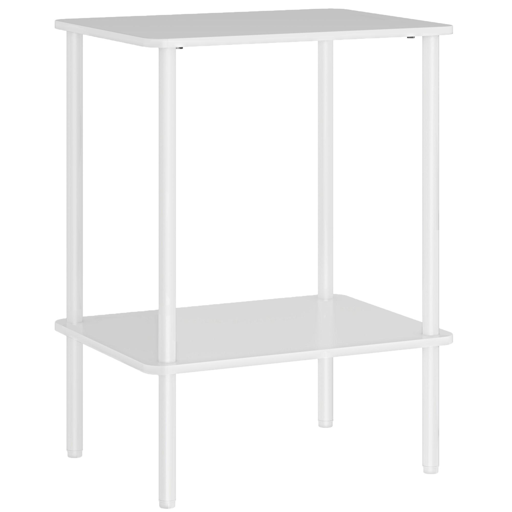 BEISTELLTISCH, 2-stufiger Couchtisch mit Aufbewahrungsfach und Metallrahmen, Weiß - Weiß, Holzwerkstoff (40/30/52.2cm) - HOMCOM
