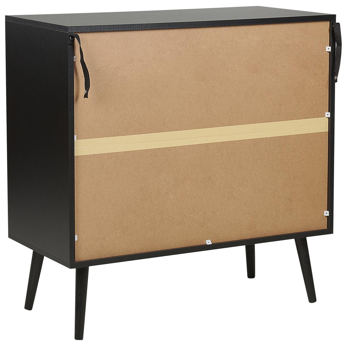KOMMODE 3 Schubladen Rattan schwarz/beige Opoco - Beige/Schwarz, Holzwerkstoff (80/80/40cm) - Beliani