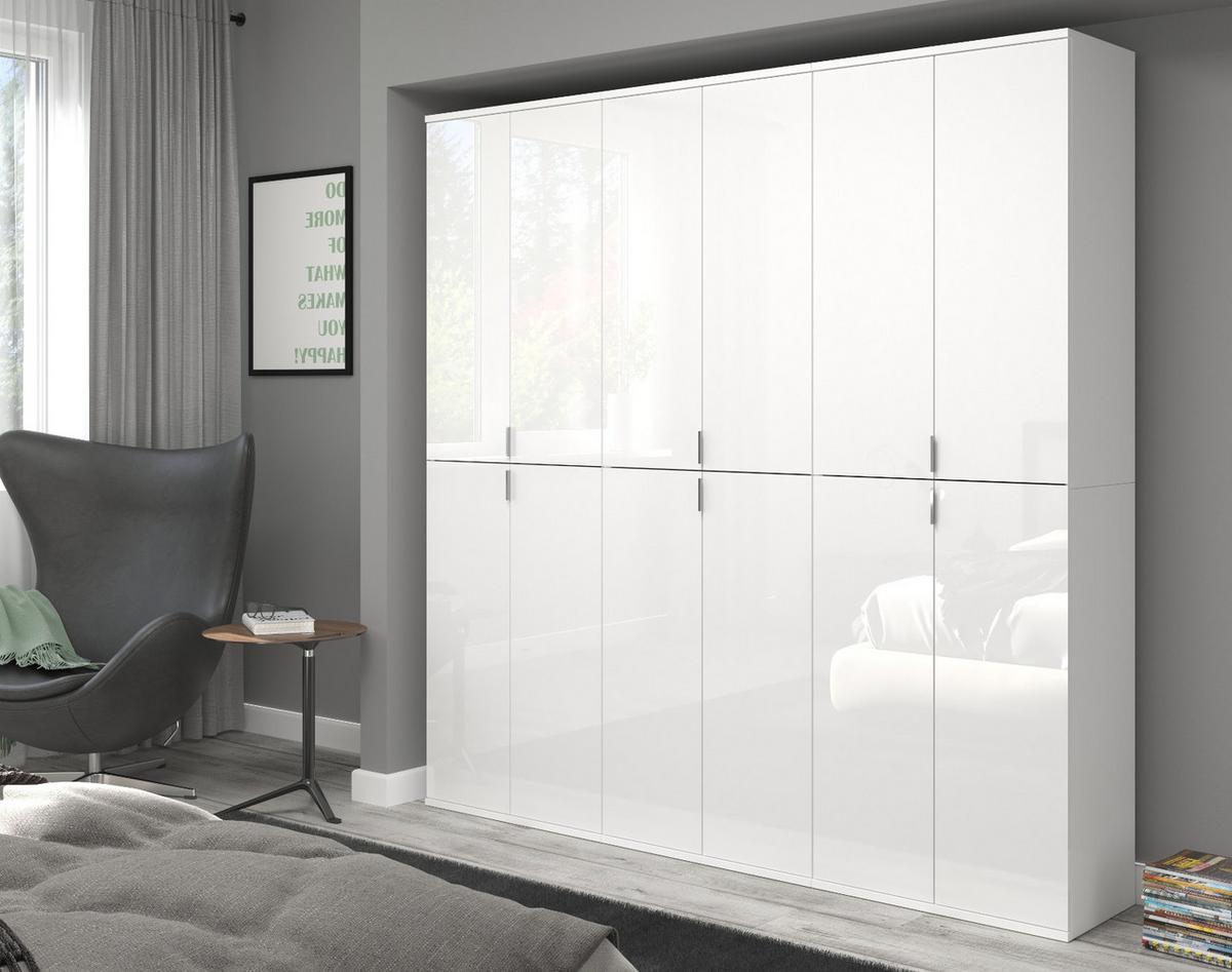 KLEIDERSCHRANK weiß Hochglanz 183 cm, Mehrzweckschrank mit 12 Türen - Chromfarben/Weiß Hochglanz, Holzwerkstoff/Metall (183/193/34cm) - Inn.Furn