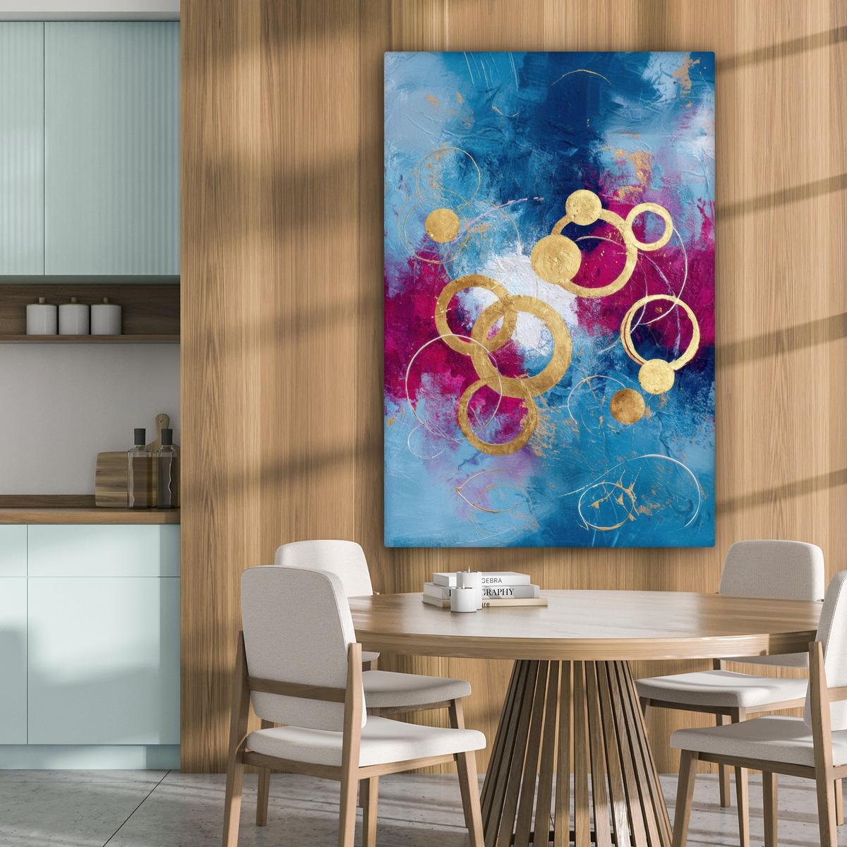 LEINWANDBILD Kreise - Gold - Abstrakt Deko XXL 80x120 cm - Blau, Textil (80/120cm) - MuchoWow