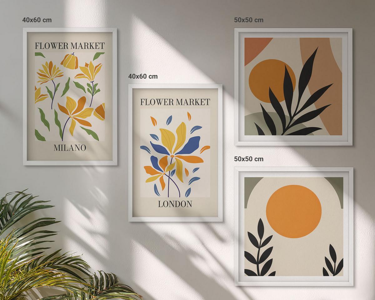 BILDER SET 4er Set - 50x50 cm & 40x60 cm Weißer Rahmen - Blumenposter Paris Mailand - Weiß, Kunststoff (50/50cm) - TULUP