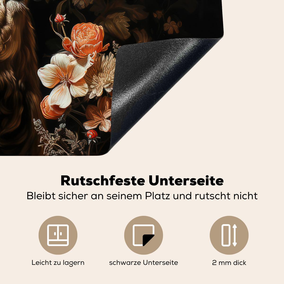 HERDABDECKPLATTE Hirsch - Tier - Blumen - Natur - Botanisch Induktionsmatte 71x52 cm - Kupferfarben, Kunststoff (71/52/0.2cm) - MuchoWow