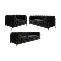 SITZGARNITUR 3+2+1 Chesterfield Lexi Schwarz Samt - Goldfarben/Schwarz, Holz/Textil (243/75/100cm) - S-Style Möbel