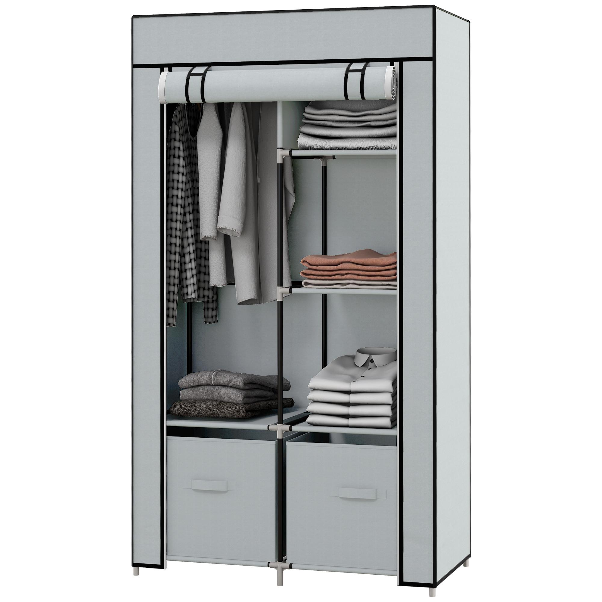 STOFFSCHRANK, Kleiderschrank, Hellgrau - Hellgrau, Metall (42.5/162.5/83cm) - HOMCOM