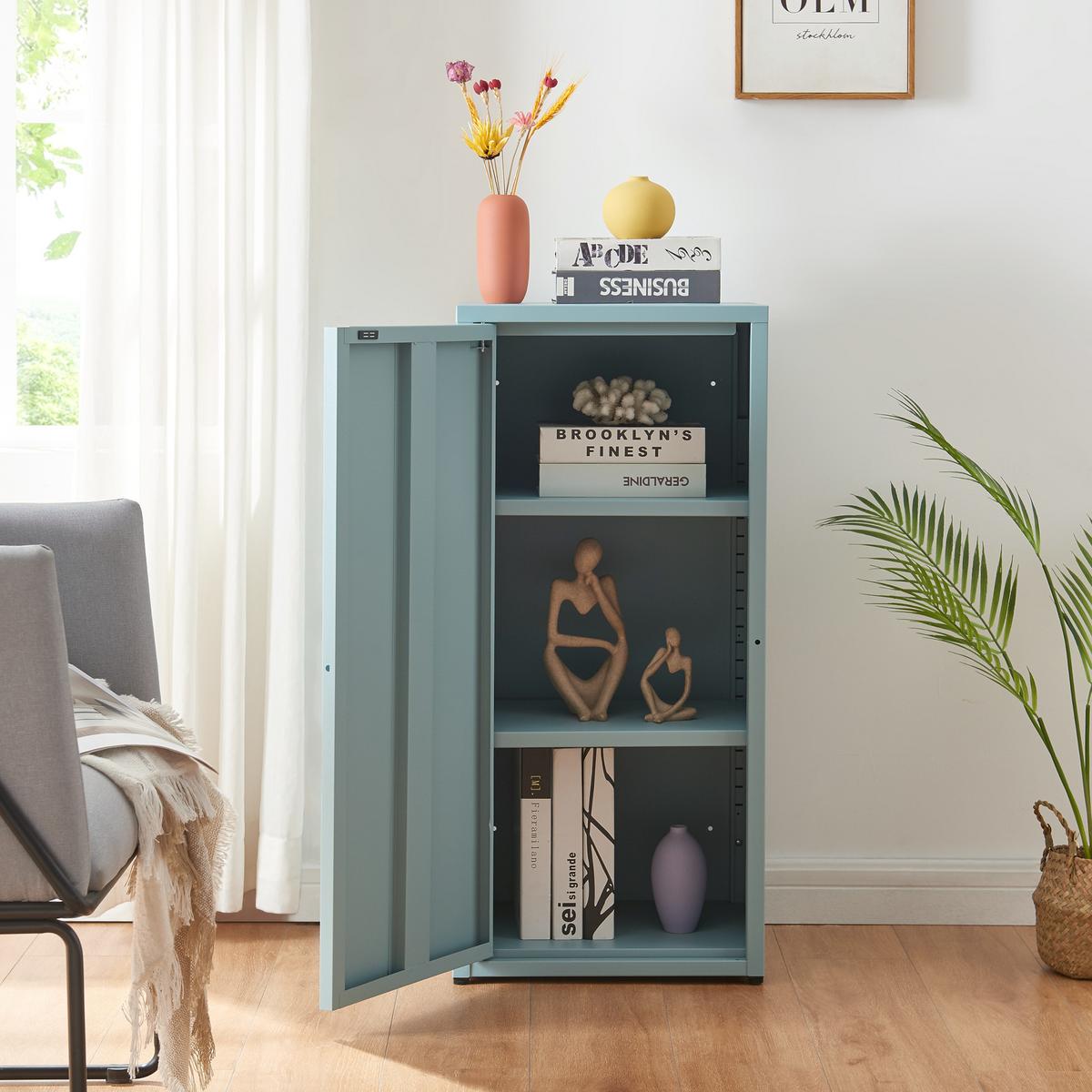 AKTENSCHRANK Burlöv - Blaugrau, Metall (40/88/35cm) - [en.casa]