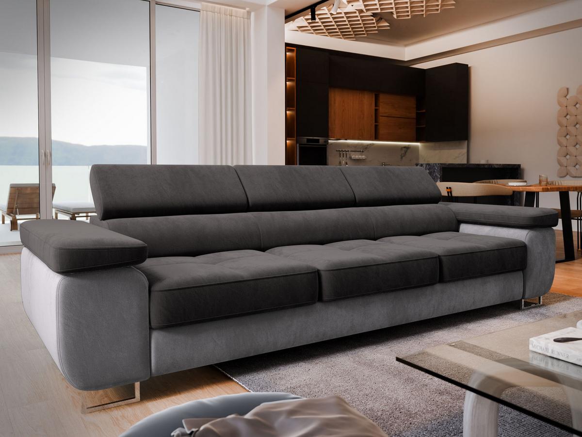 SCHLAFSOFA MOSINE Schwarz Velours-Stoff mit Schlaffunktion - Hellgrau/Schwarz, Holz (276/98/87cm) - MASSENO