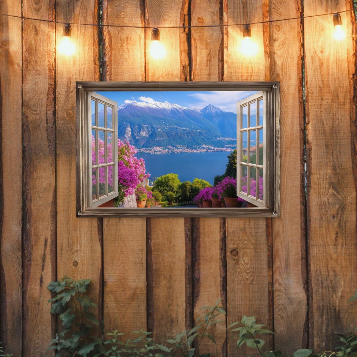 GARTENPOSTER Durchblick - Berg - Landschaft - Ausblicke - See Gartendeko 90x60 cm - Blau, Kunststoff (90/60/0.2cm) - OnlyWow