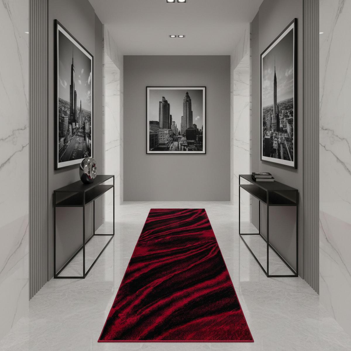 KURZFLORTEPPICH ASPEN, mit abstraktem Wellenmuster, Rot, 80 x 300 cm - Rot, Textil (80/300cm) - KADIMA DESIGN