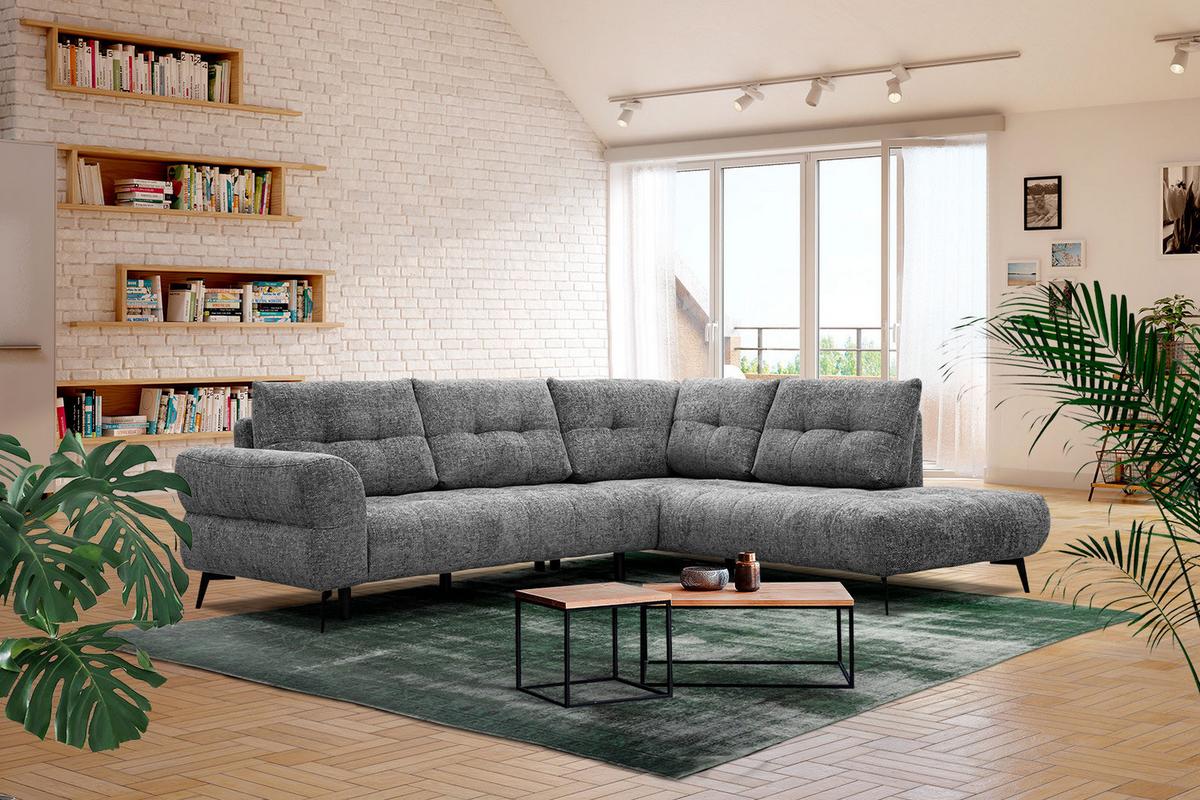 ECKSOFA SALVINI 5-Sitzer, dunkelgrau - Dunkelgrau/Schwarz, Holzwerkstoff/Textil (292/158cm) - Wozimo