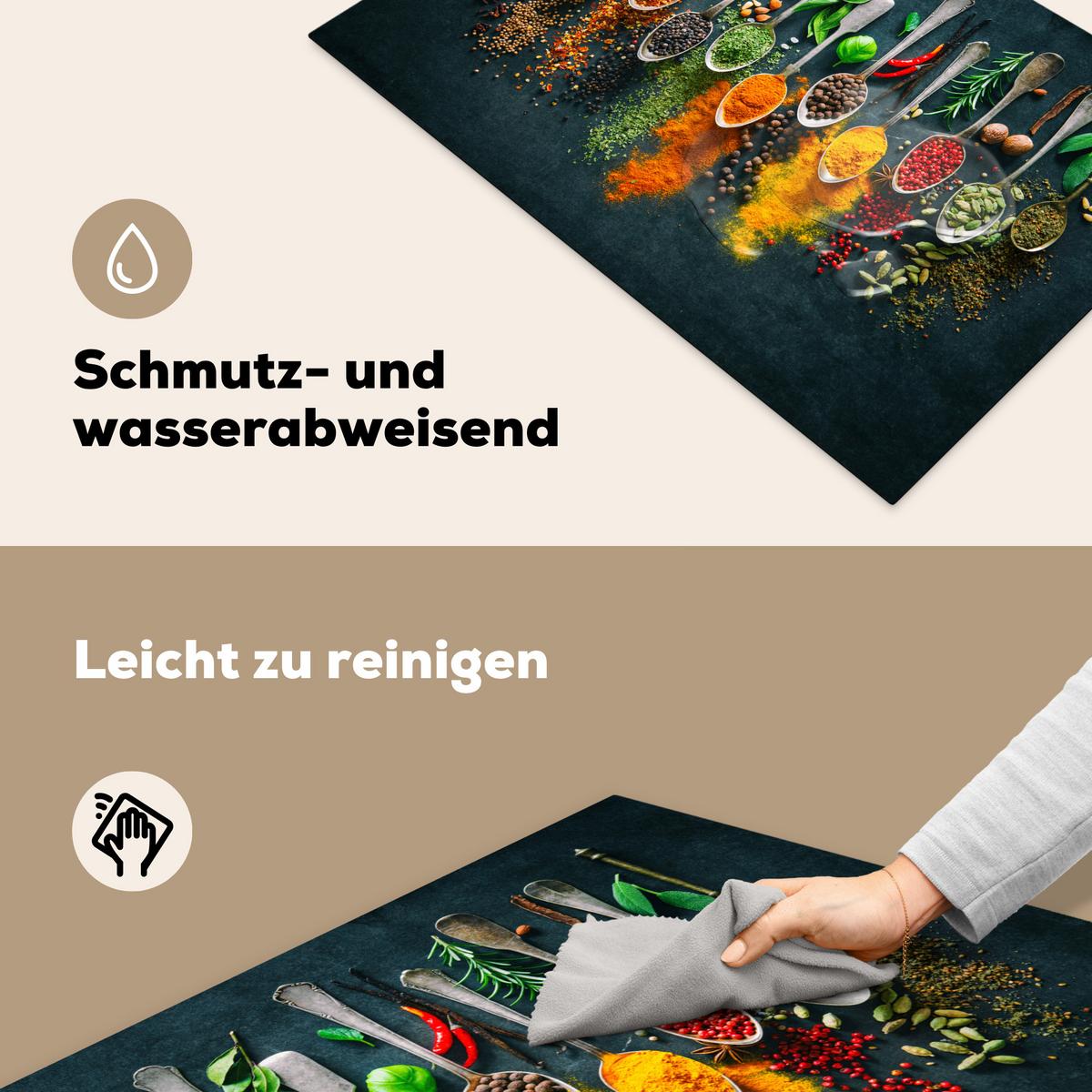 HERDABDECKPLATTE Kräuter - Gewürze - Löffel Ceranfeldabdeckung 80x52 cm - Multicolor, Kunststoff (80/52/0.2cm) - MuchoWow