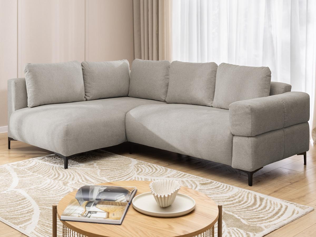 ECKSOFA Cardea in Bubble-Optik aus weichem Taupe Strukturstoff mit hohem Sitzkomfort - Ottomane links - Taupe/Schwarz, Holz/Textil (170/230cm) - S-Style