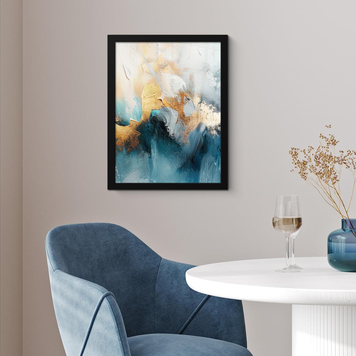 POSTER MIT RAHMEN Abstrakt - Kunst - Gold - Blau Bilderrahmen 30x40 cm - Petrol, Papier (30/40cm) - MuchoWow