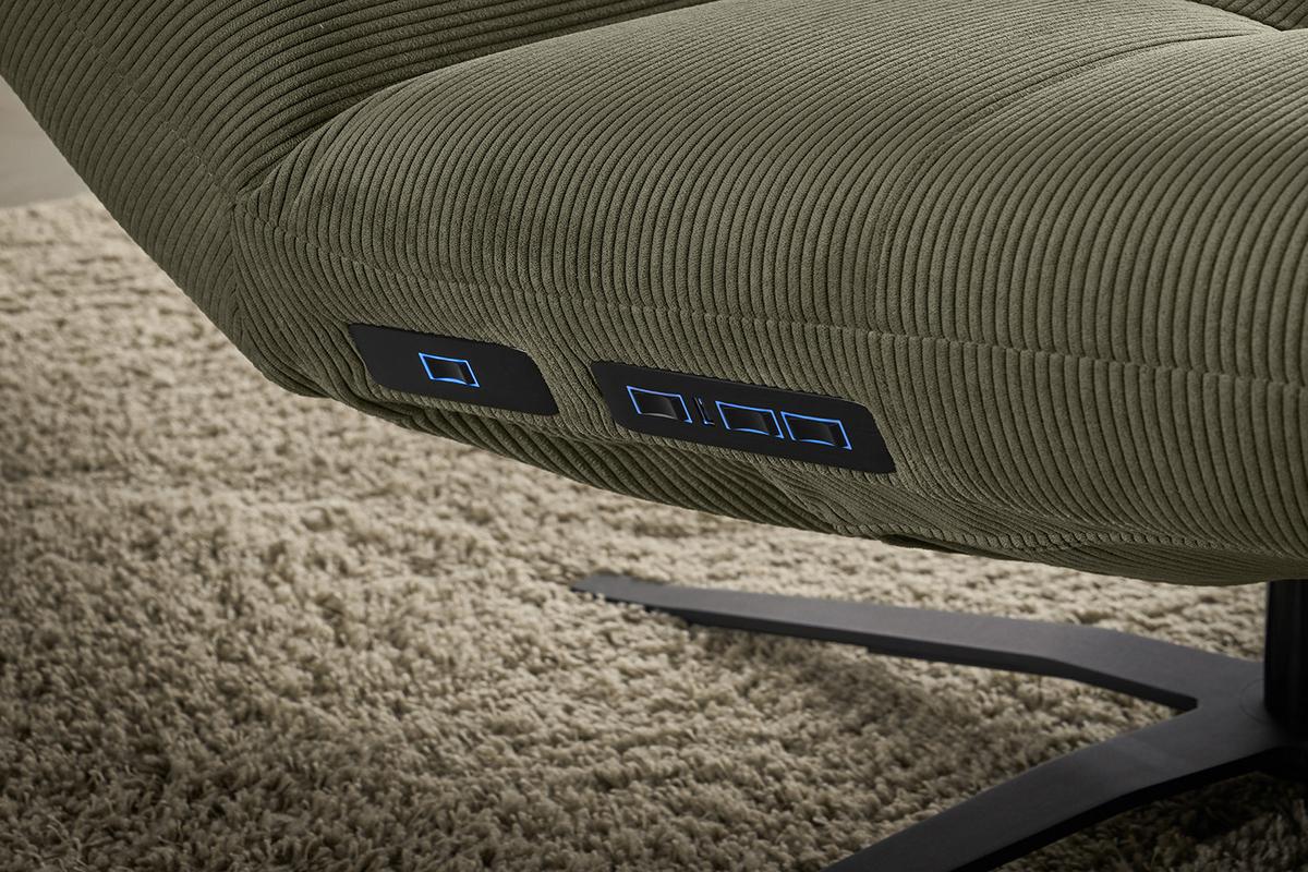 RELAXLIEGE LETICIA Grün Cord Drehbar (360°), Relaxfunktion - Schwarz/Olivgrün, Textil/Metall (82/115/156cm) - KAWOLA