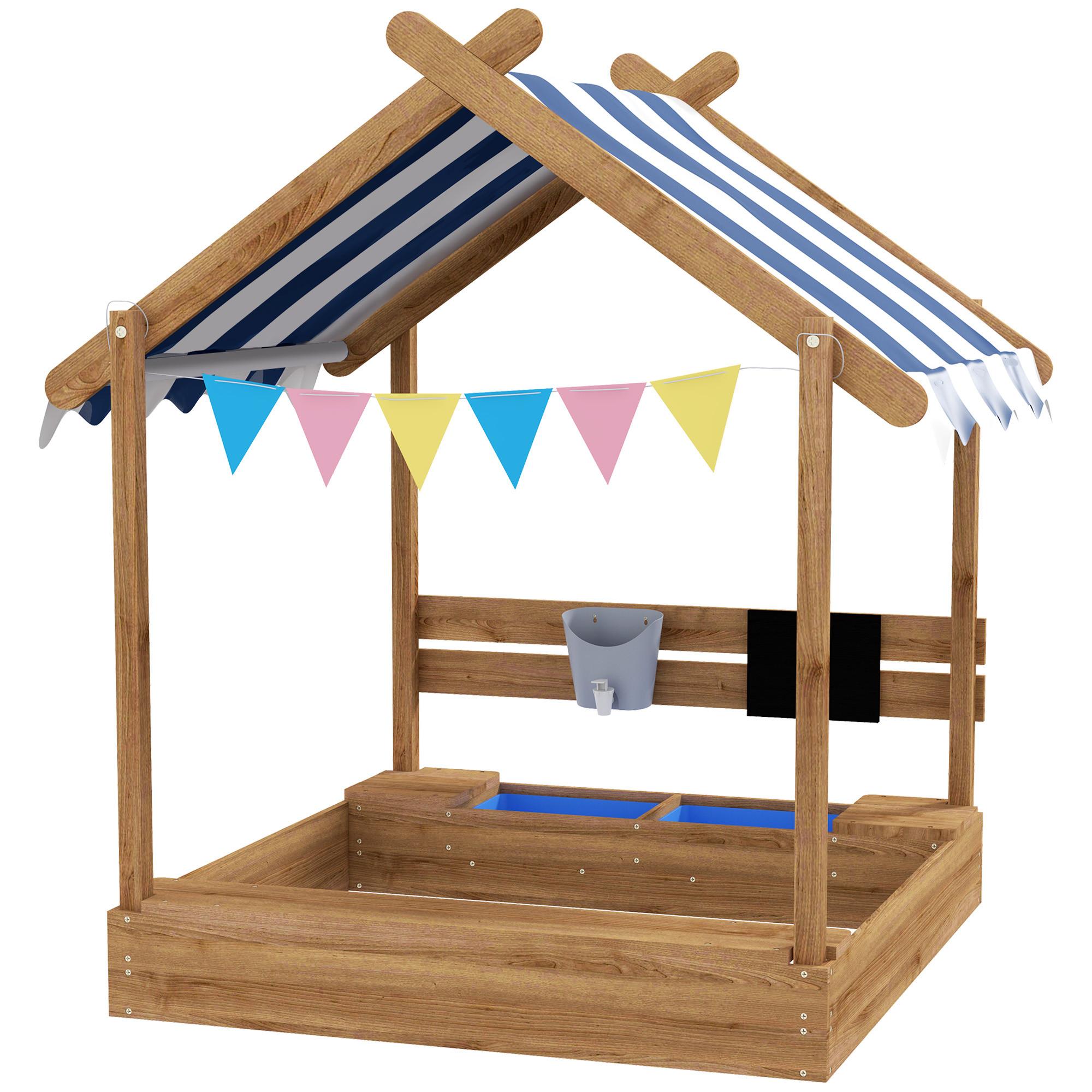 SANDKASTEN mit Dach, Sandkiste aus Holz mit Sitzplatz, Spielhaus, Garten, Braun - Braun, Holz (124/116/146cm) - Outsunny