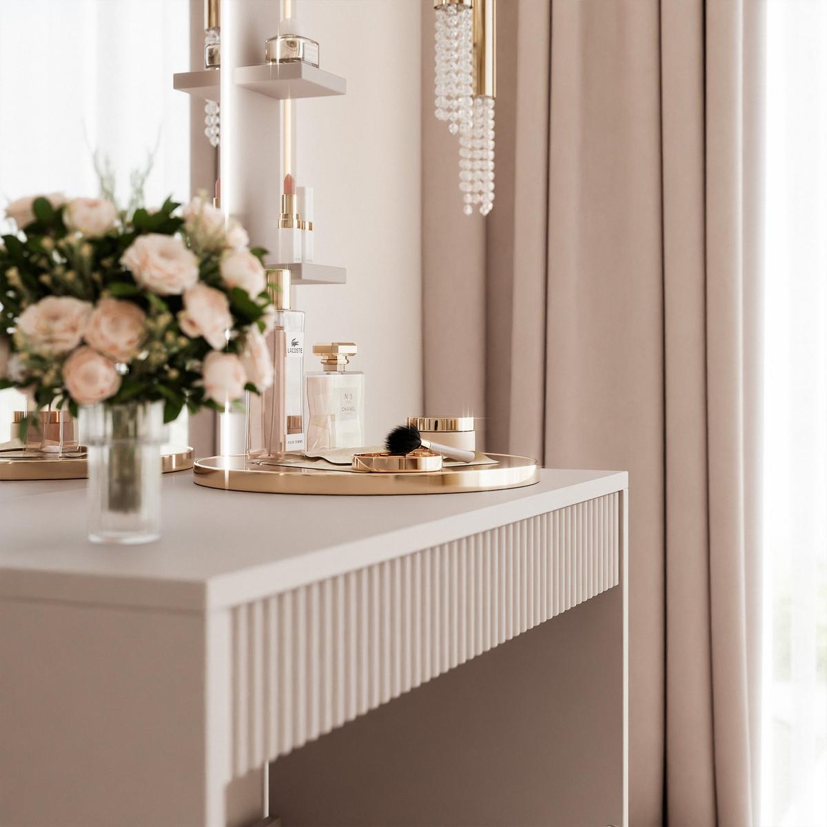 SCHMINKTISCH ELENA mit Spiegel & LED-Beleuchtung, Kaschmir - Kaschmir, Holzwerkstoff (80/136/40cm) - Idohome