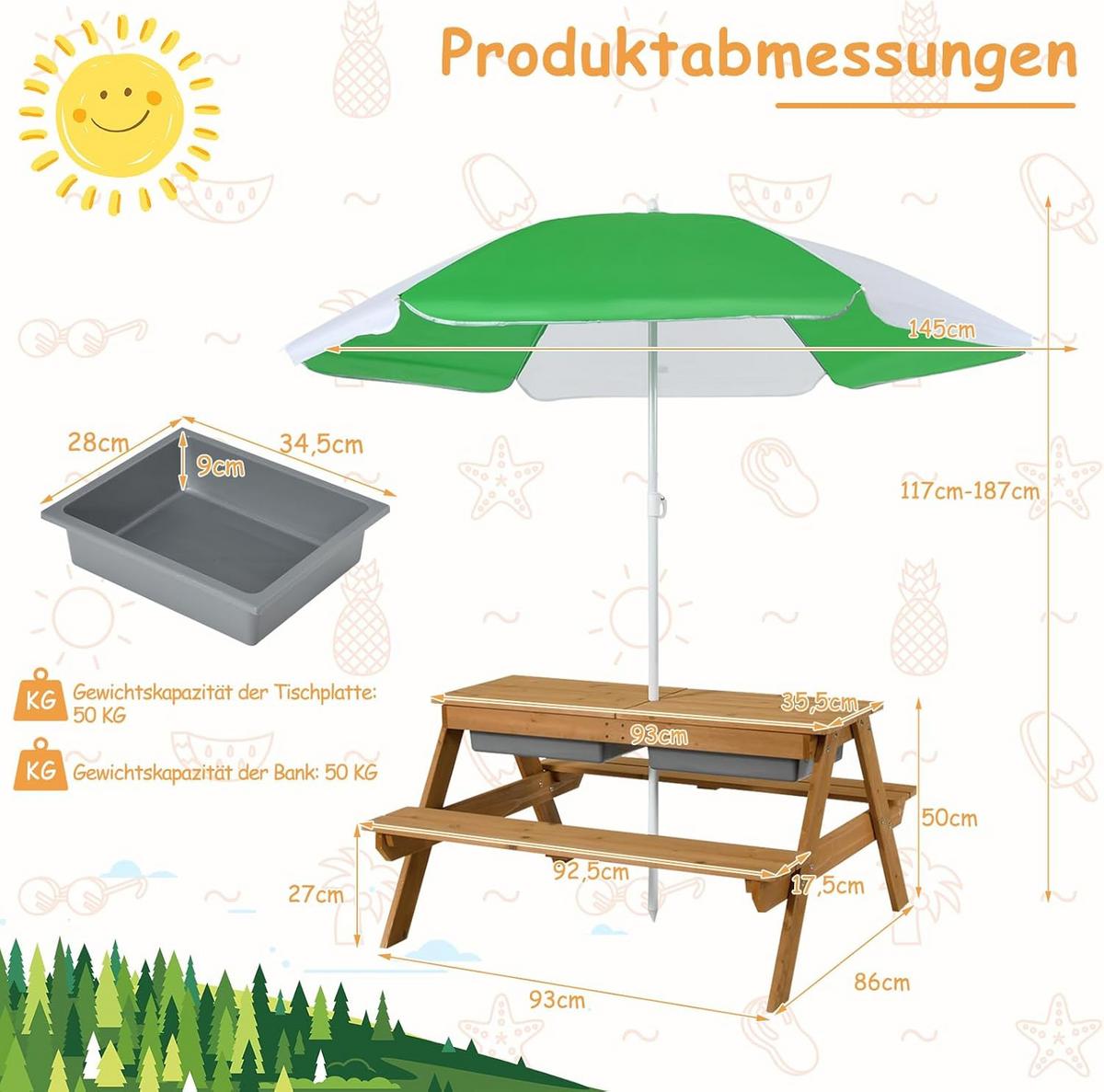PICKNICKTISCH 50cm Weiß - Weiß, Holz - COSTWAY