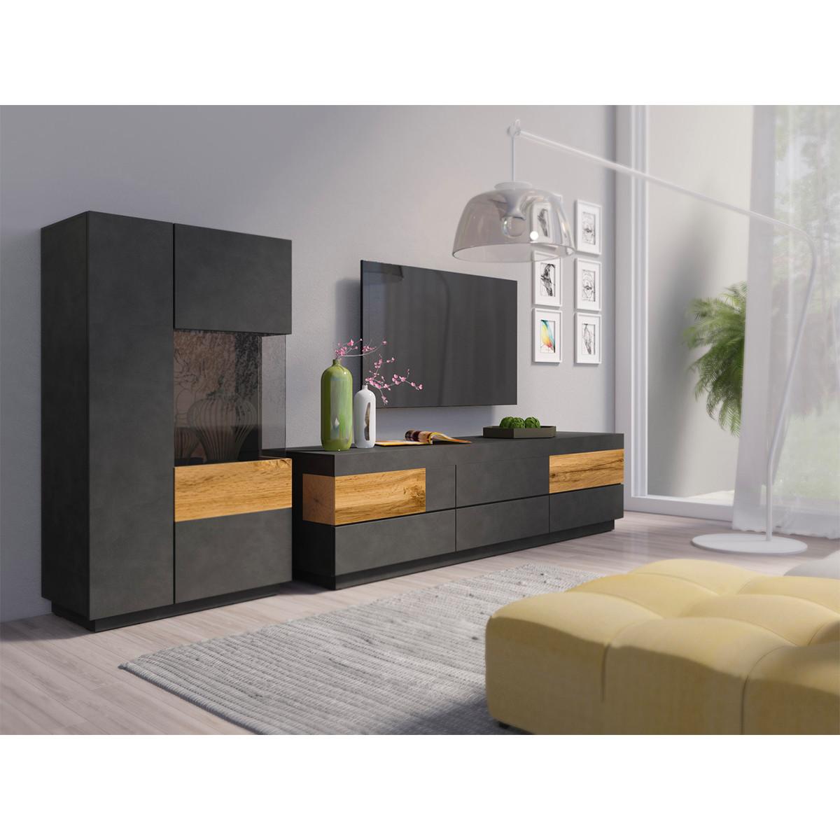 GESCHIRRSCHRANK Andrea Anthrazitgrau und Holz - Grau, Holzwerkstoff (80/139/40cm) - Petits-meubles