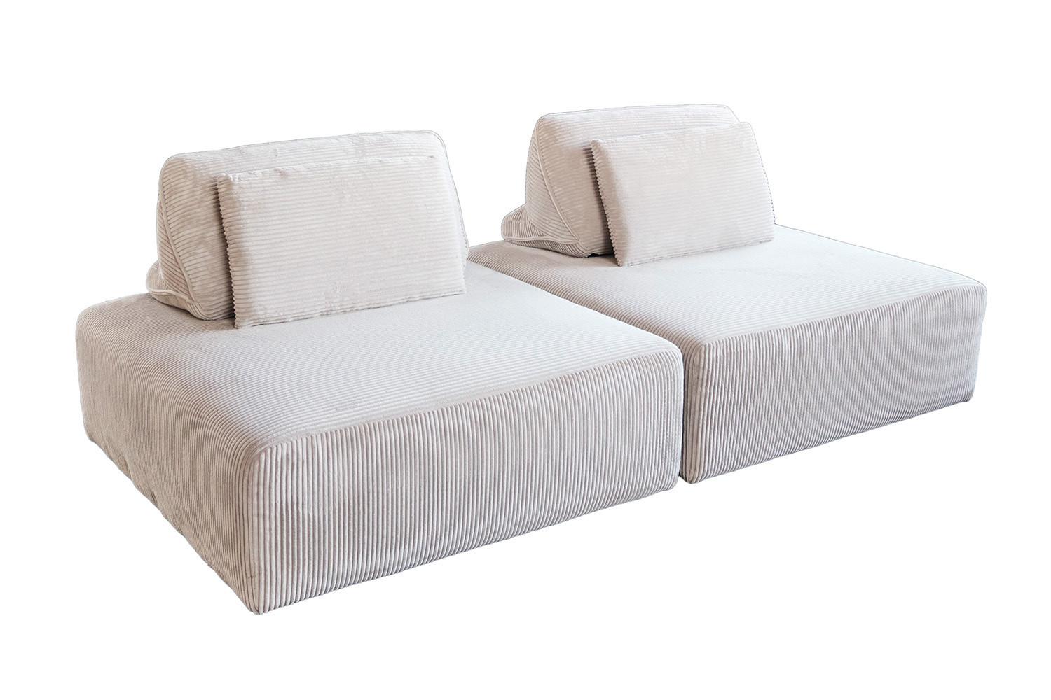 MODULSOFA WIOLO SOFT 2 MODULE 2 KISSEN Cremeweiß Cord - Creme/Schwarz, Kunststoff/Textil (222/84/111cm) - KAWOLA
