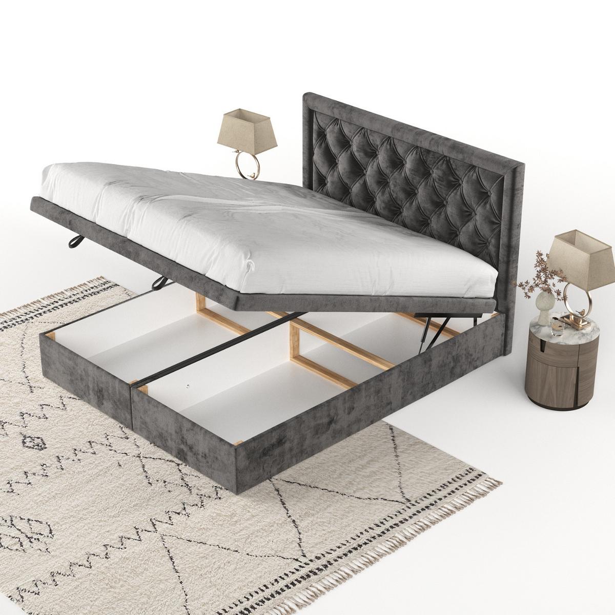 POLSTERBETT Nicobar mit Stauraum 160/200 cm Stahl im Lotta Stoff - Graphitfarben/Schwarz, Holz/Holzwerkstoff (160/200cm) - AltaBeds