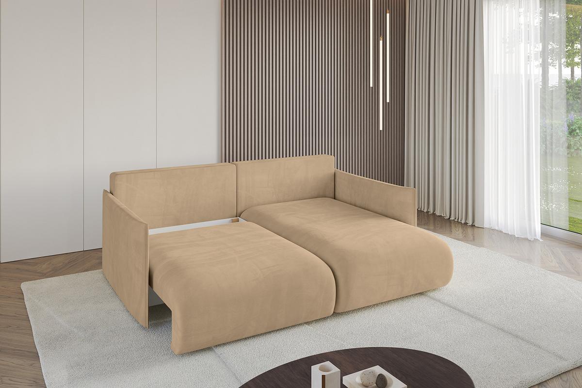 ECKSOFA Ottomane rechts ONESK-L 216x177x72 Grün Velours - Beige, Holzwerkstoff/Kunststoff (177/216cm) - ALTDECOR