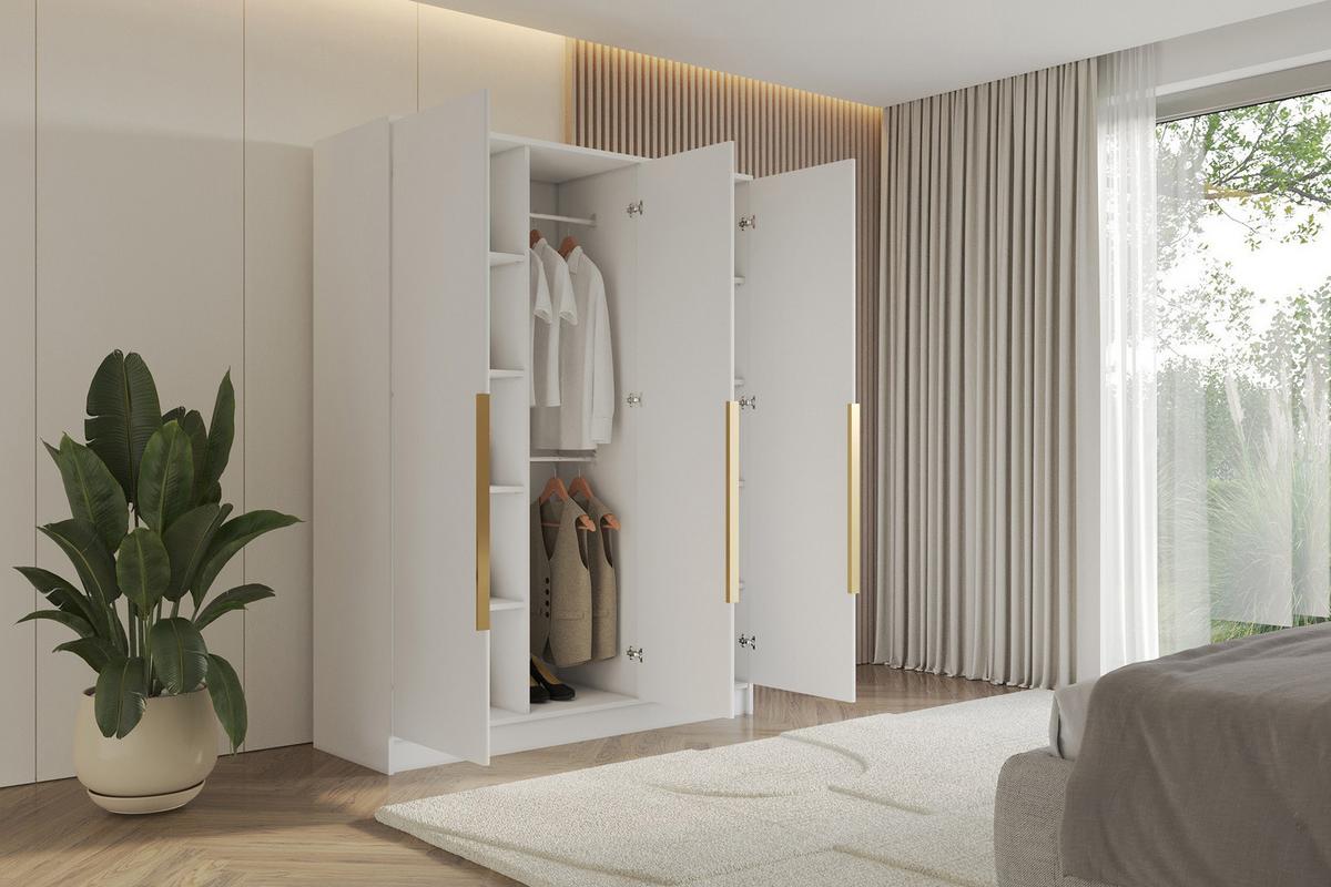 KLEIDERSCHRANK - LESE - 150 - Weiß - Goldfarben/Weiß, Holzwerkstoff (150/200/51cm) - ALTDECOR