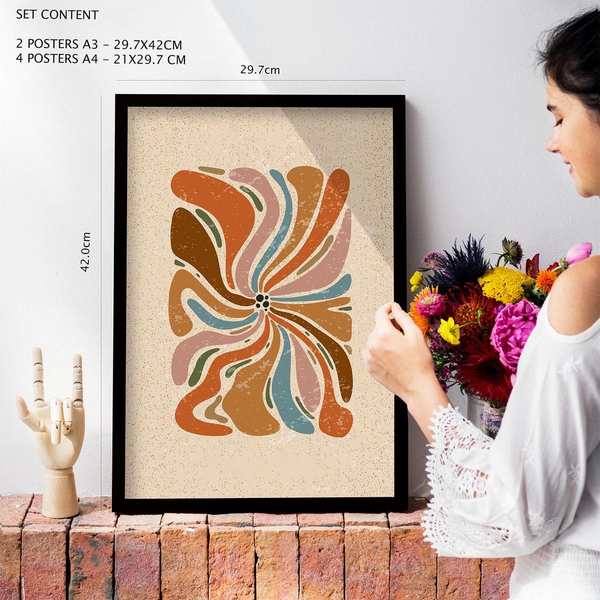 POSTER Set Mit 6 Drucken Von Bewegungen In Der Sammlung Von Ethnischen Dekorative Rahmen Für Ihr Zuhause Wandkunstdruck A3 & A4 Schwarzer Rahmen - Schwarz, Papier (29/3cm) - Nacnic