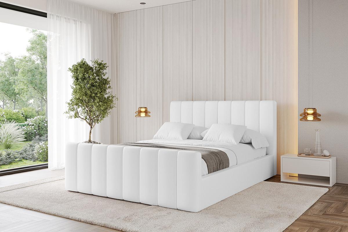 POLSTERBETT mit Bettkasten, Fußteil und Lattenrost, Boxbett mit Matratze H3/H4 - STERA-Z 160x200 Weiß Kunstleder - Weiß Hochglanz, Holzwerkstoff/Textil (160/200cm) - ALTDECOR