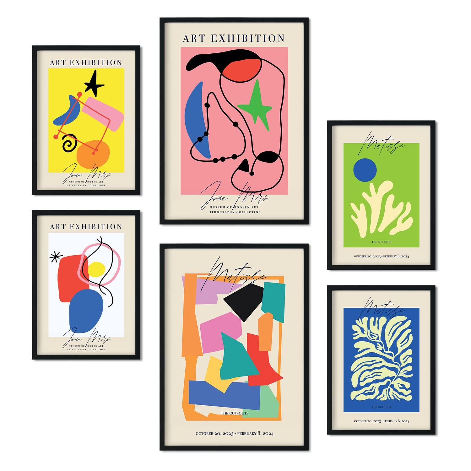 POSTER Set Mit 6 Kunstausstellung Sammlung A3 & A4 Schwarzer Rahmen - Schwarz, Papier (29/3cm) - Nacnic