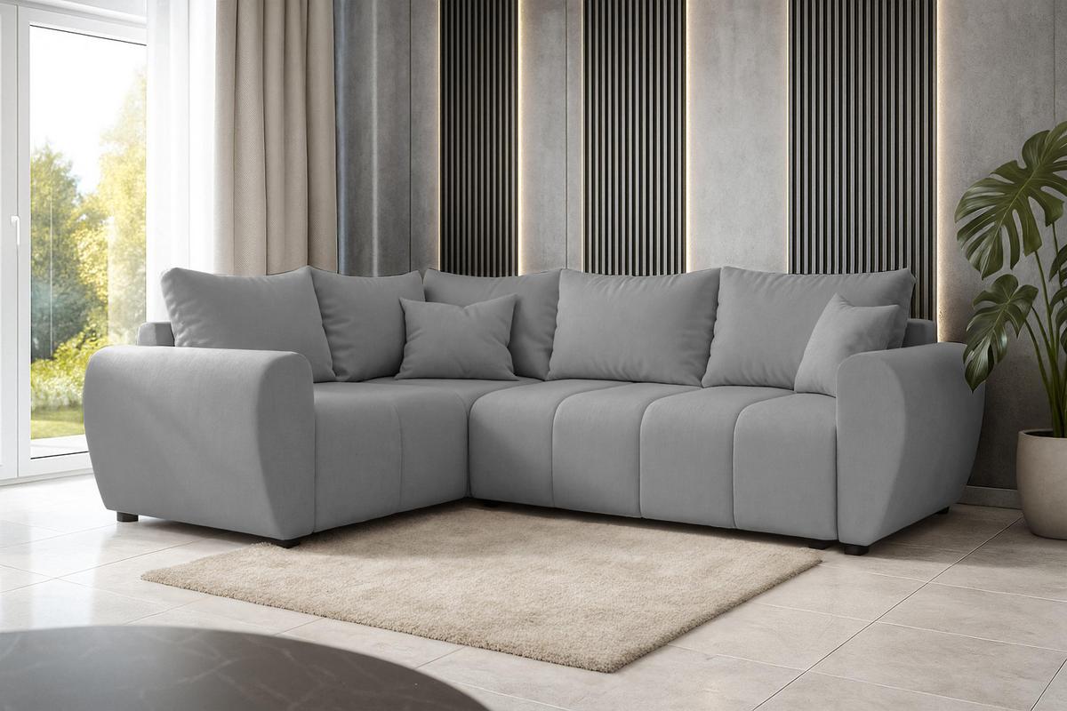ECKSOFA L Form Malatya MAX Hellgrau 246/145/80 cm stilvolle mit Schlaffunktion L - Hellgrau/Schwarz, Kunststoff/Textil (175/235cm) - AX Living