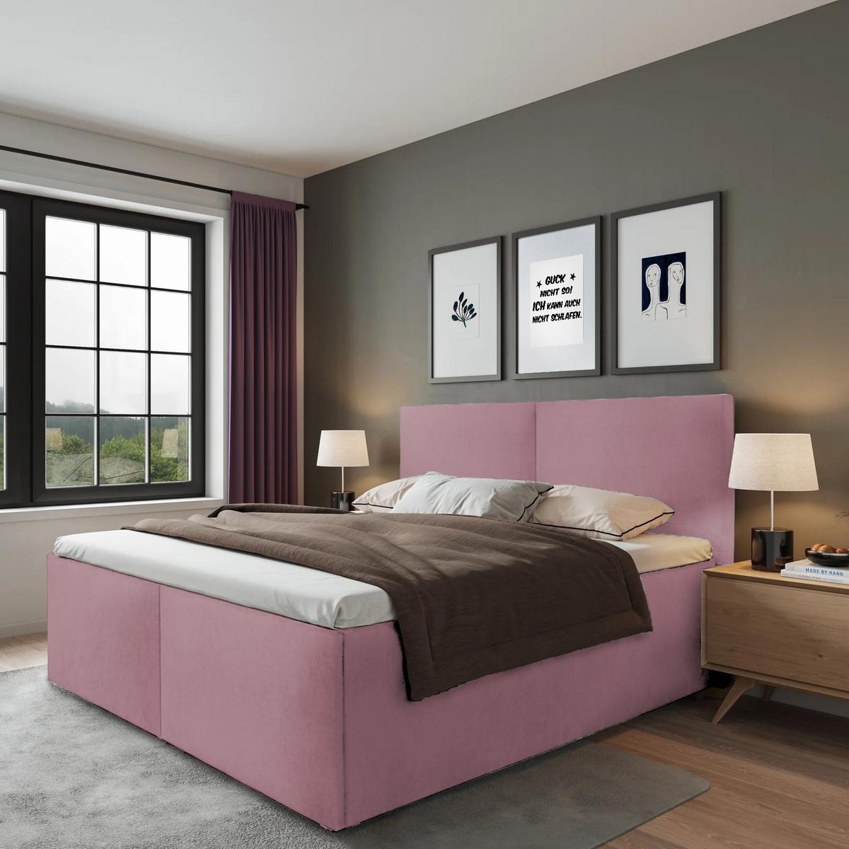 POLSTERBETT Milano Rose 180 x 200 x 32 cm Stauraum Mit hochwertiger Matratze H3 (bis 120 kg) und Lattenrost - Rosa, Holz (180/200cm) - Halmon Schlafkomfort Betten 