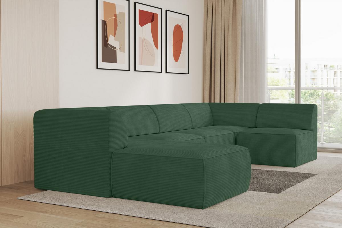 WOHNLANDSCHAFT Ottomane Links MOVO-L 345x180x78 cm Grün Cord - Grün, Holzwerkstoff/Kunststoff (345/78/180cm) - ALTDECOR