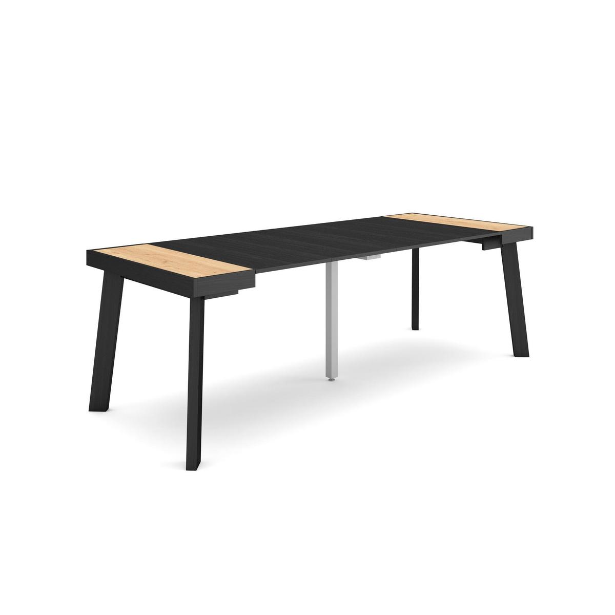 KONSOLENTISCH ausziehbar 58 bis 222cm, für 10 Gäste, eiche, schwarz, 90/58/73cm - Eichefarben/Schwarz, Holzwerkstoff (90/222/73cm) - Skraut Home