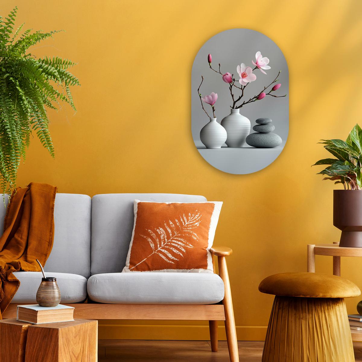 WANDBILD Magnolie - Blumen - Rosa - Zen-Steine Deko Wohnzimmer 40x60 cm - Hellgrau, Kunststoff (40/60cm) - MuchoWow