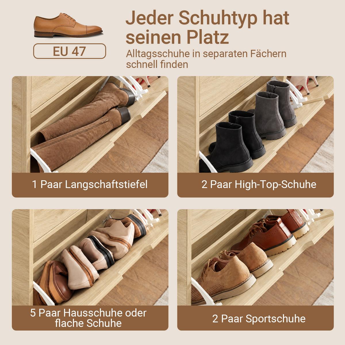 SCHUHSCHRANK, Natur, 100x91x19 cm, 4 Klappen, nur 19 cm tief, Flur & Diele - Naturfarben, Holzwerkstoff/Metall (100/90/19cm) - SoBuy