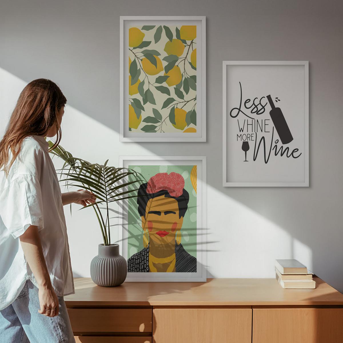BILDER SET 3er Set - 40x60 cm Weißer Rahmen - Zitronenweinporträt von Frida - Weiß, Kunststoff (40/60cm) - TULUP