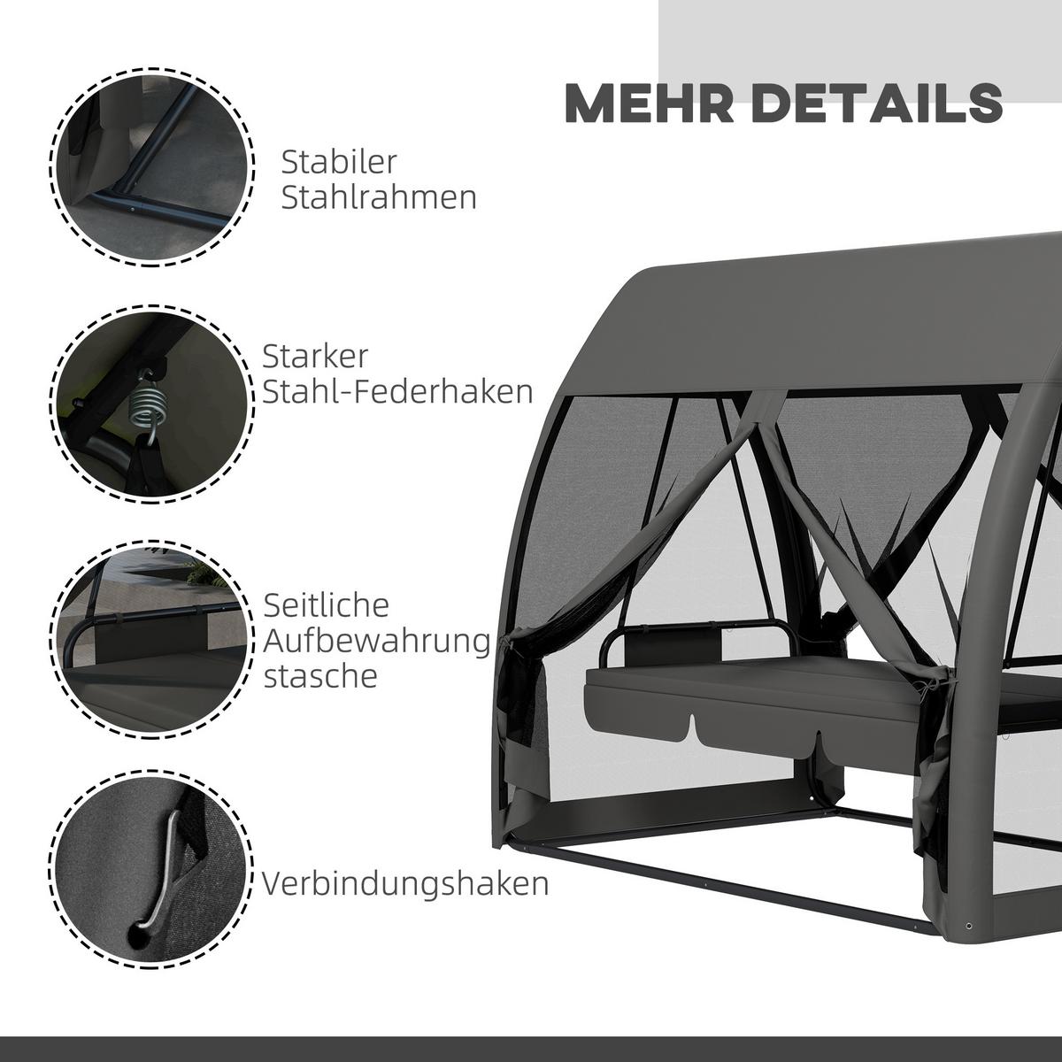 HOLLYWOODSCHAUKEL 3-Sitzer mit Liegefunktion - Grau, Metall (140/197/240cm) - Outsunny